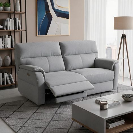 Divano Relax 3 Posti Alice con 2 Recliner Elettrici in Tessuto Idrorepellente Grigio (1/5)