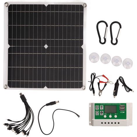 Kit panneau solaire portable 25 W 15 V, panneau solaire monocristallin en silicium 25 W 15 V, kit contrôleur 100 A pour camping-cars et bateaux (1/5)