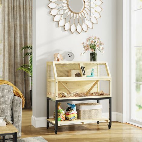 Gabbia in legno per piccoli roditori 87 x 43 x 101 cm con ruote, ripiani e accessori (1/5)