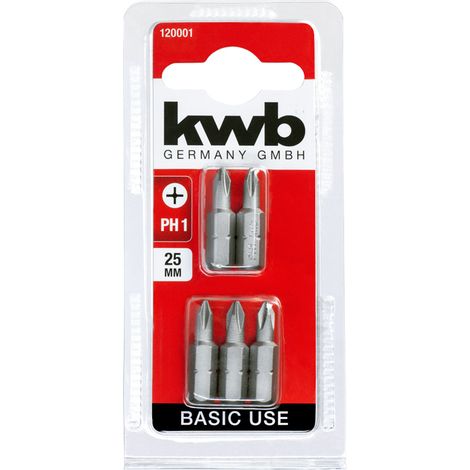 kwb 5 x embouts standard 25 mm PH1 utilisation de base 120001 (1/4', ISO 1173, C 6.3) (1/3)