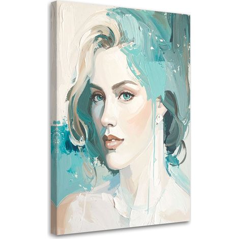 Wandbild Abstraktes Porträt einer Frau in Beige und Türkistönen 30x45 (1/5)