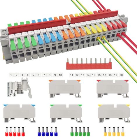 Kit de Bornier de Rail DIN LT-6 de Bornier de Connexion Sur Rail  Connecteur électrique de Universel Bornier Terre bornier electrique Avec Module Fixe Bande de Connexion (1/5)
