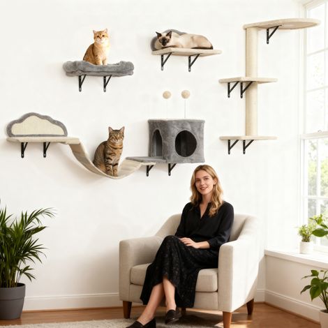 Juego de rascadores de pared para gatos, con superficies de sisal, 4 piezas, para 1-3 gatos, color beige.