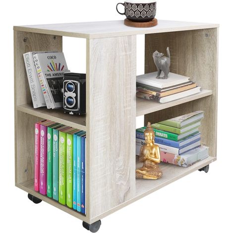Tavolino Divano Libreria Design Moderno 2 Ripiani con Ruote 70x35x61 Casa Beige (1/5)