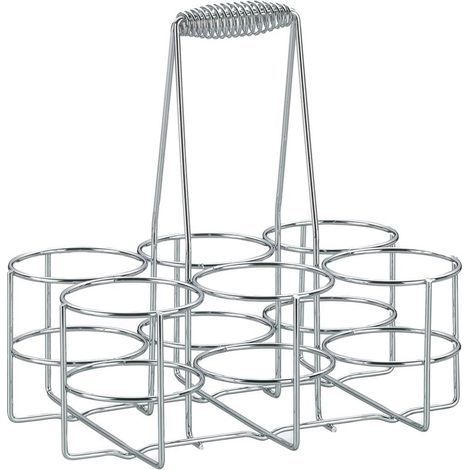 1 ensemble, panier à bouteilles en métal chromé 22,5 x 15 x 27 cm, diamètre intérieur de l'anneau 6,8 x hauteur 9 cm, peut contenir 6 bouteilles de bière (1/5)