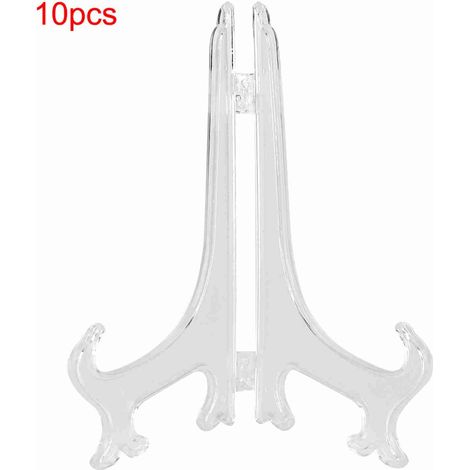 Lot de 10 supports pliables en plastique blanc pour assiettes, cadres photo et présentoirs décoratifs. (1/5)