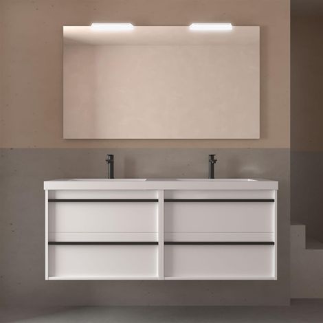 Ensemble complet ATTILA 1400 4 tiroirs BLANC SATIN + meuble lavabo + miroir + lampe (1/2)