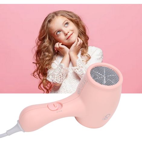 Secador de pelo infantil con ionización negativa y múltiples velocidades: compacto y portátil con control de temperatura constante, enchufe europeo de 220 V, color rosa ABS. (1/5)