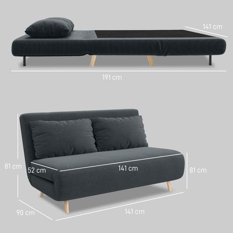 Schlafsofa, Gästebett, 3-fach verstellbare Rückenlehne, Kordoptik, bis 120 kg, 141 x 90 x 81 cm, Dunkelgrau (1/5)