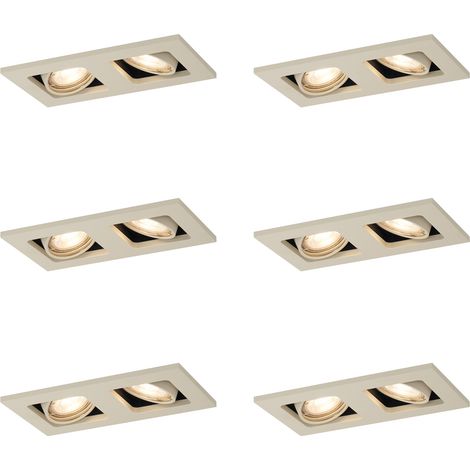 Set of 6 Modern Recessed Spotlights Beige GU10 50mm Adjustable 2-Lights - Qure