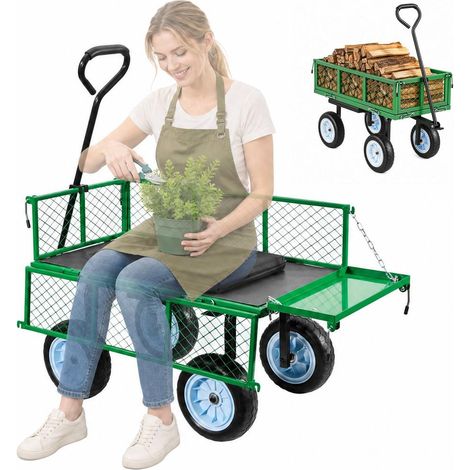 Transport facile au jardin : chariot de jardin 226,8 kg avec roues PU et siège, pour pelouse, terrasse et espaces verts (1/5)