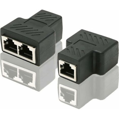 Adattatore Ethernet RJ45 CAT6 da 1 a 2, doppio connettore femmina, nero, confezione da 2