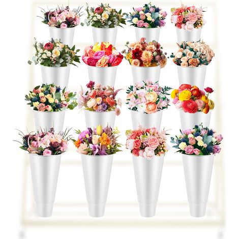 Lot de 16 seaux à Fleurs en Plastique 36,8 cm de Haut, 22,1 cm de Large, Affichage de Fleurs, Vase Haut, intérieur/extérieur, Blanc (1/5)
