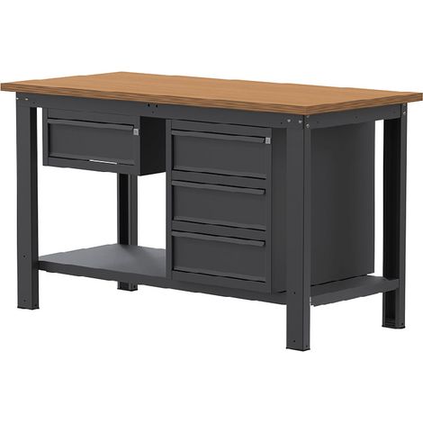 Banco da lavoro SOGI X3N106L- 1.5 m - piano in legno - 1 + 3 cassetti - grigio antracite (1/5)