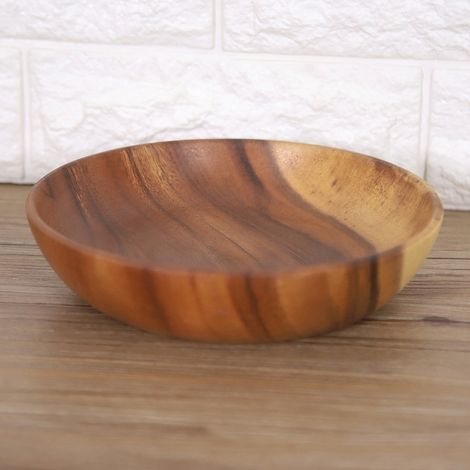 Massive Akazienholzschale für Salat, Suppe, Reis, handgefertigte Holzschale, Küchenutensil (20 x 4,5 cm) (1/5)