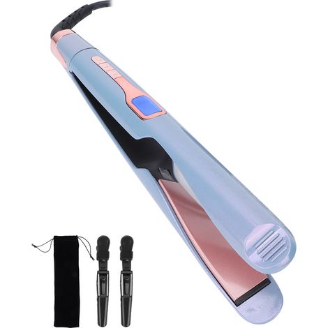 Fer à lisser et à friser multifonction, chauffe rapide, température constante, fer à friser électrique bleu, prise standard américaine. (1/5)