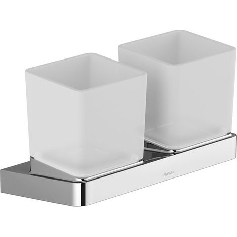 Ravak 10° - Bicchierini per spazzolino e dentifricio con supporto, cromo/vetro X07P322 (1/2)
