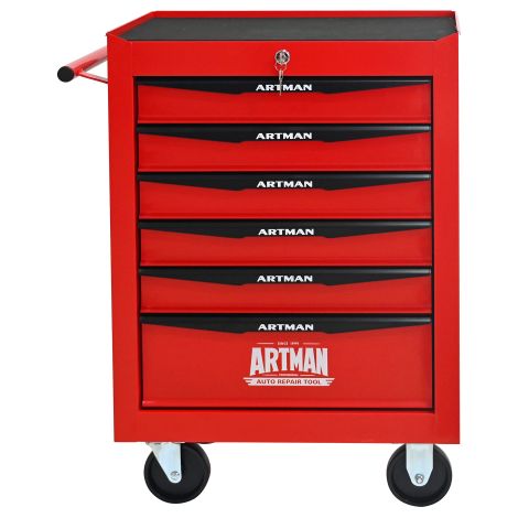 Catalogue d’outils de mécanique — Armoire à outils 6 niveaux avec tiroirs coulissants en acier sur rails à billes, boîte de rangement robuste pour atelier – Rouge et noir