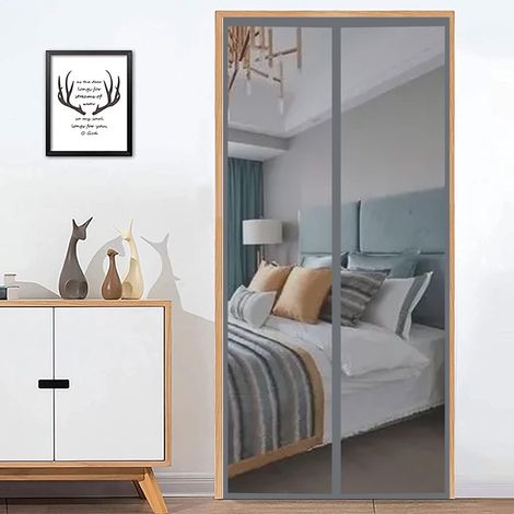 Magnétique Moustiquaire Porte Fermeture Automatique Mailles Anti Moustique Mouche, Magnétique Moustiquaire Porte Rideau pour Couloirs, Portes, Patio, 80x220cm, Gris (1/4)