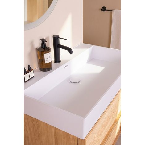 Bonde de lavabo/vasque clic-clac M33x42 TESS corps en ABS capot recouvrant en résine blanche BASS avec trop plein (1/5)