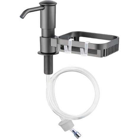 Distributeur de savon intégré pour évier de cuisine et avec support de rangement, avec kit de tube d'extension noir distributeur de savon de cuisine, design anti-fuite, pas de recharge supérieure (1/5)