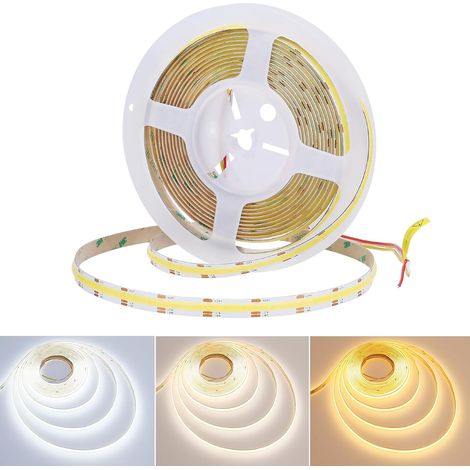 24V Ruban LED COB 5M CCT 2700K-6000K Blanc Réglable 640LEDs/M CRI 92+ 10000LM Dimmable 90W IP20 Non Étanche Bande LED pour Commercial, Domestique (1/5)