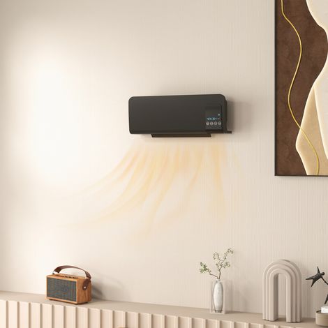 Radiateur soufflant mural chauffage céramique PTC - 1000 W / 2000 W oscillation minuterie avec télécommande noir (1/5)