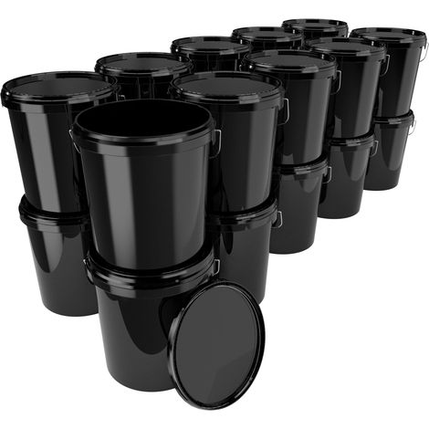 50 seaux avec couvercle 16 litres noir - convient pour aliments, étanche à l'air, stable