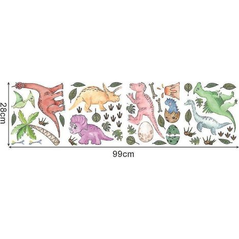 Sticker dinosaure autocollant pour chambre d'enfant, décoration murale dessin animé - 99 x 28 cm (1/5)