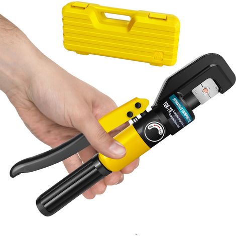 Pinza crimpatrice idraulica, corpo in acciaio trattato termicamente, pressione di crimpatura 100 kN, dimensioni matrici: 4/6/8/10/16/25/35/50/70 mm², supporta terminali in rame e alluminio, funzioname (1/5)