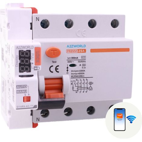 RCCB Interruttore Differenziale Puro WIFI Con Riarmo Automatico, Tipo A 3P+N 5M 6000A 300mA AC 400V IP20 IEC61008-1 PR8NM, Disponibili 25A 40A 63A (25A) (1/2)
