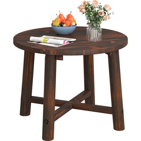 COSTWAY Outdoor Side Table Patio End Table with Solid Wood Structure-Brown
