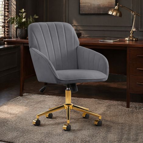 Silla giratoria ergonómica regulable terciopelo gris OKMYHOME (1/5)