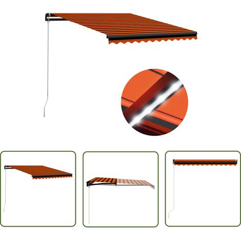 Auvent Marquise manuel rétractable avec LED, Store Banne pour Jardin Balcon Terrasse, 350x250 cm Orange et marron OIB7191E (1/5)