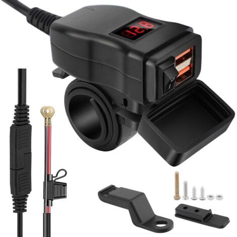 USB-Kfz-Steckdose für Motorräder, USB-Autosteckdose mit Doppelladefunktion, wasserdichte Schnelllade-USB-Motorradsteckdose mit Schalter, 12-24V USB-Steckdose für Motorrad, Boot, Schiff, Wohnwagen (Rot (1/4)