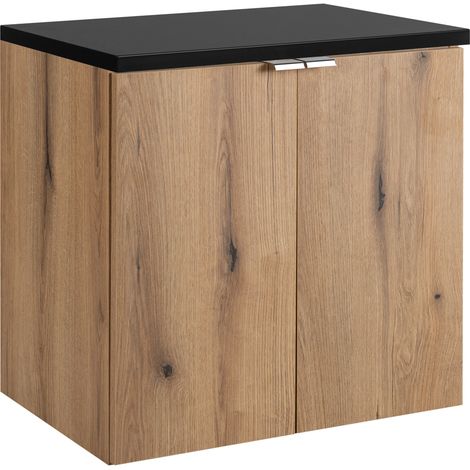 Meuble sous vasque suspendu 2 portes avec le plan noir NOVA OAK 80 CM (1/5)
