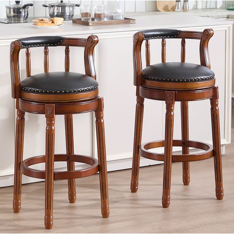 Taburete de bar giratorio 360° con respaldo, 95,8 cm, cuero y madera, negro HAVRYA (1/5)