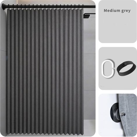 Rideau de Douche Pliable Aimantée en Lin, Gris, 100x200cm Anti-Moisissure, Imperméable, Anti-Éclaboussures, Fermeture Rapide