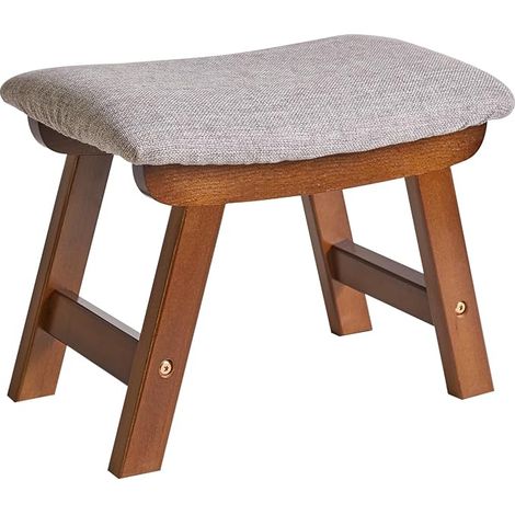 Fußhocker, Ottomanen-Pouf, niedriger Hocker, 4 Buchenholzbeine, geeignet für Schlafzimmer, Wohnzimmer und Küche (braune Beine + graues Kissen) (1/5)