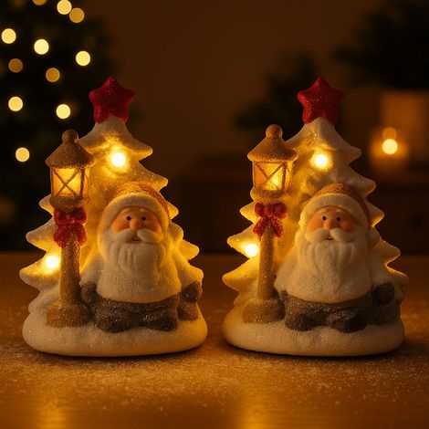 Decorazione natalizia a LED a batteria Figure natalizie illuminate da finestra, Babbo Natale con albero, LxLxH 14,5x12x22 cm, set di 2