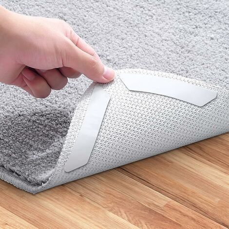 Lot de 16 bandes adhésives double face antidérapantes pour tapis de sol en bois dur et carrelage Blanc nacré (1/5)