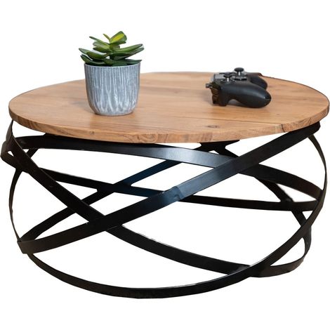 Couchtisch rund im Industrial-Design Akazie massiv 60 x 60 x 30 cm naturfarben Allison (1/5)