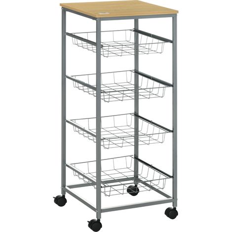 Chariot de service, desserte de cuisine avec paniers métalliques, 36,5 x 36,5 x 89 cm, desserte de cuisine, table d'appoint, argentée pour la cuisine et la salle à manger