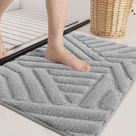 Alfombrilla de baño antideslizante gris, alfombrilla absorbente para baño, alfombrilla de ducha de microfibra suave, lavable a máquina (1/5)