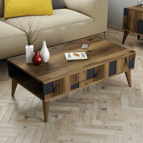 Dmora - Wohnzimmertisch Dminut, Niedriger Wohnzimmertisch, Kaffeeregal, Couchtisch für Sofa, 105x60h38 cm, Walnuss und Anthrazit (1/5)