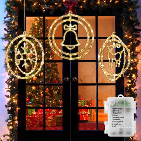[Pack of 3] Christmas String Lights, 3D Rotating Three Dimensional Ring, Waterproof PVC Wire Winding, Battery String Lights for Indoor, Windows, Christmas, Bedroom (Warm White) [Energy Class A+++] (1/5)