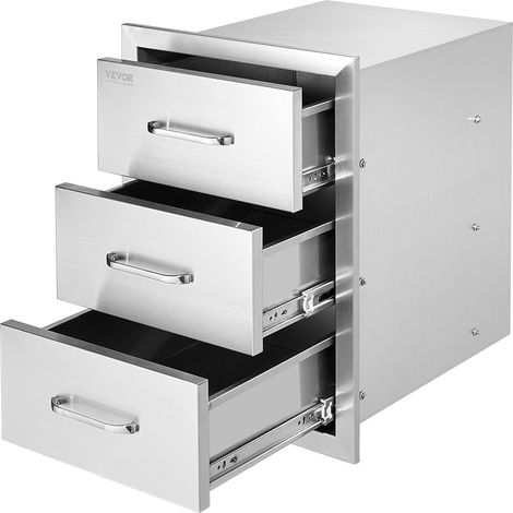 Tiroirs de Cuisine d'Extérieur 40 x 45 x 55 cm, Tiroirs de Barbecue à Triple Accès avec Poignée en Acier Inoxydable, Tiroirs de l'Îlot BBQ pour Cuisines d'Extérieur, Station de Gril de Patio (1/5)