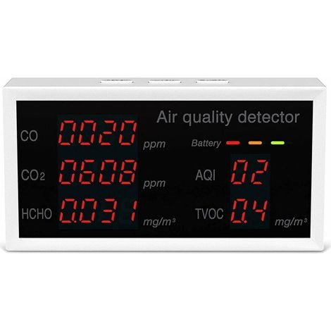 DéTecteur de CO2 Qualité de L'Air DéTecteur CO/CO2/HCHO/TVOC/AQI Testeur de TempéRature et D'Humidité Moniteur de Dioxyde de Carbone Noir pour Vvoiture de Bureau à Domicile Diverses——,