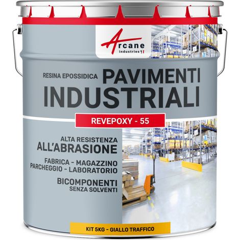 Vernice epossidica per pavimenti industriali - REVEPOXY TRAFFICO INTENSO - 5 Kg (fino a 10 m² in 2 strati) Giallo Traffico - RAL 1023 - ARCANE INDUSTRIES