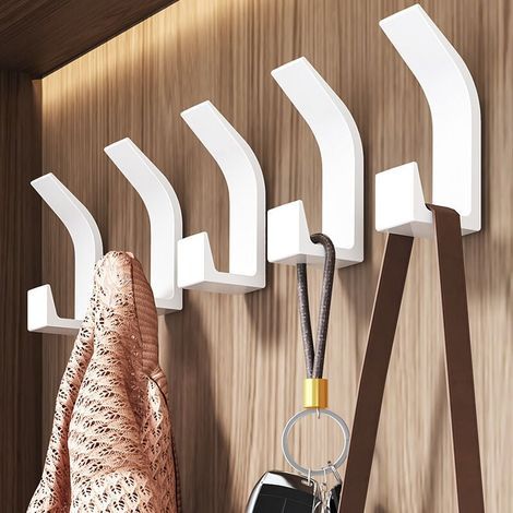 5pcs Porte Manteau Mural Individuel,Crochet Porte Manteau Mural, Porte Manteau Mural Design Moderne, Crochets Adhesifs Muraux pour Salle de Bain,Blanc (1/4)